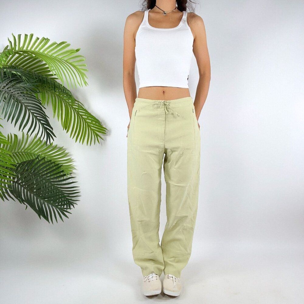 Women's Vintage Green Low Rise Coastal Chic Granola Girl Casual Chino Pants / 6